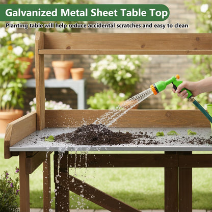 Petsblublu Garden Potting Bench Table Wooden Horticulture Outdoor Planting Work Bench with 2 Large Open Shelf