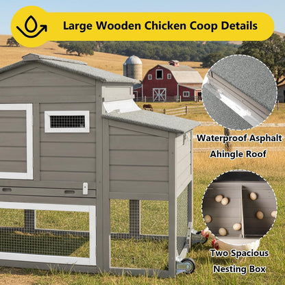 Petsblublu Chicken Coop with Nesting Box, Outdoor Poultry Cage for Backyard, Indoor Hen House with Removable Trays, Gray