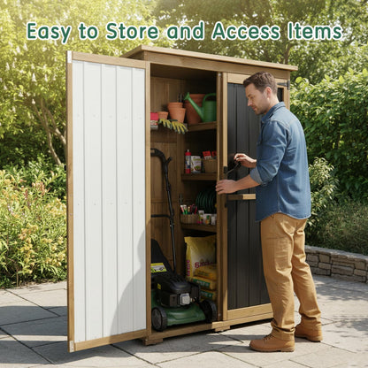 Petsblublu Outdoor Storage Shed with Adjustable Shelf, Wood & Metal Storage Cabinet Waterproof,Vertical Garden Shed for Patio Backyard