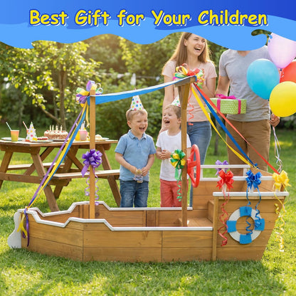 Petsblublu Kids Wooden Outdoor Sandbox with Canopy for Aged 3-8 Years Old
