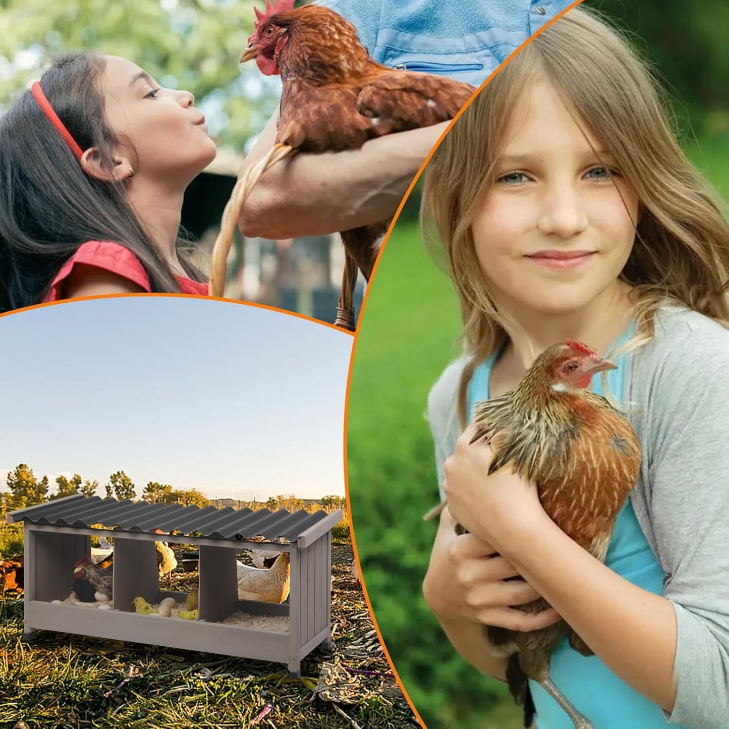 Petsblublu Wooden Chicken Coop Nesting Boxes for Chickens with PVC Roof