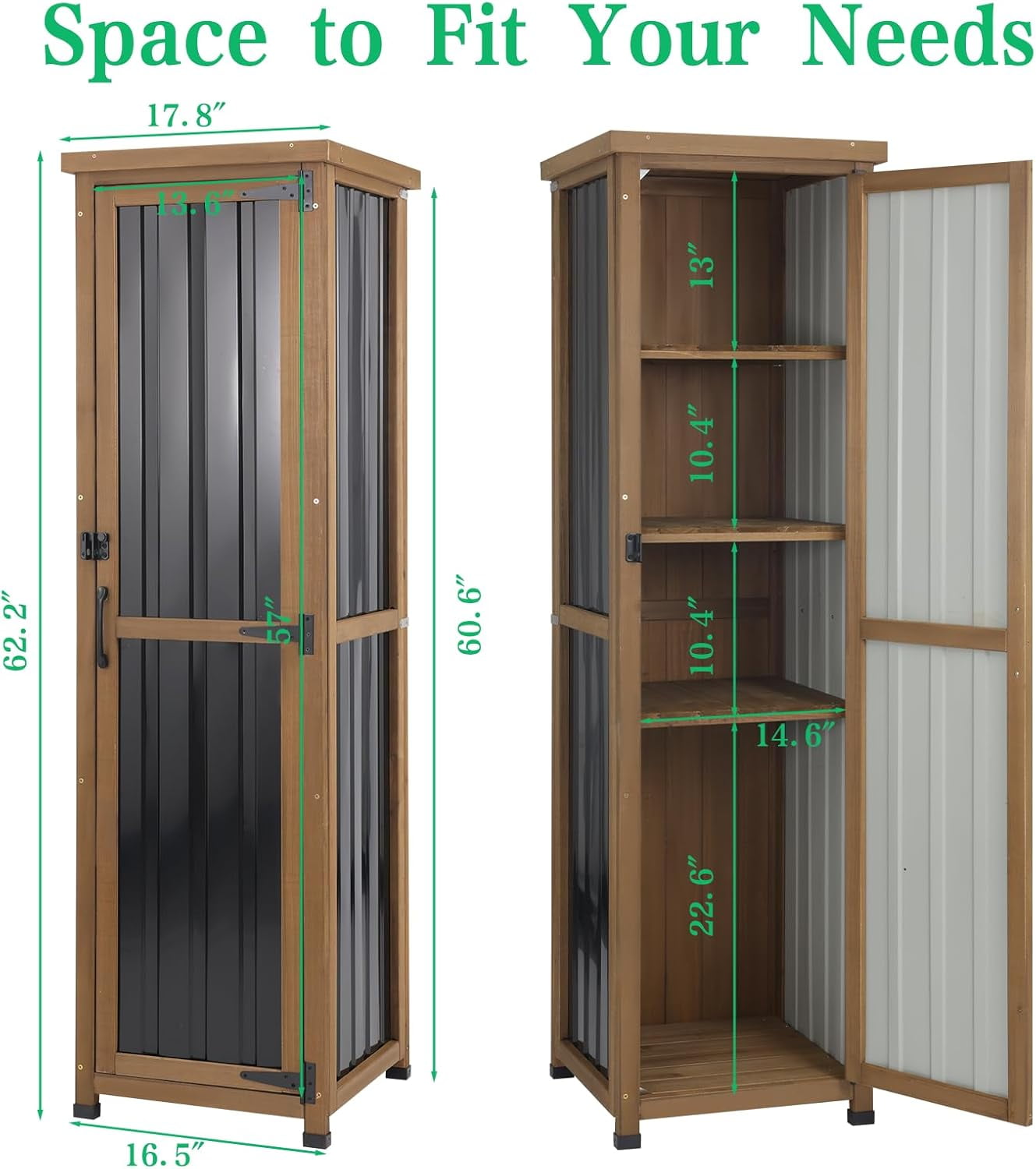 Petsblublu Outdoor Storage Cabinet Weatherproof, Tall Wood Garden Potting Bench Table,Outdoor Patio Cabinet,Brown