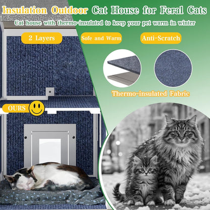 Petsblublu Insulated 2-Story Cat House with Jumping Platforms and Balcony, Gray