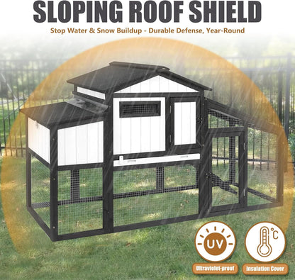 Petsblublu 65“L Outdoor Chicken Coop and Run, 2 Story Backyard Hen House with Nesting Box,Removable Tray,Ramp