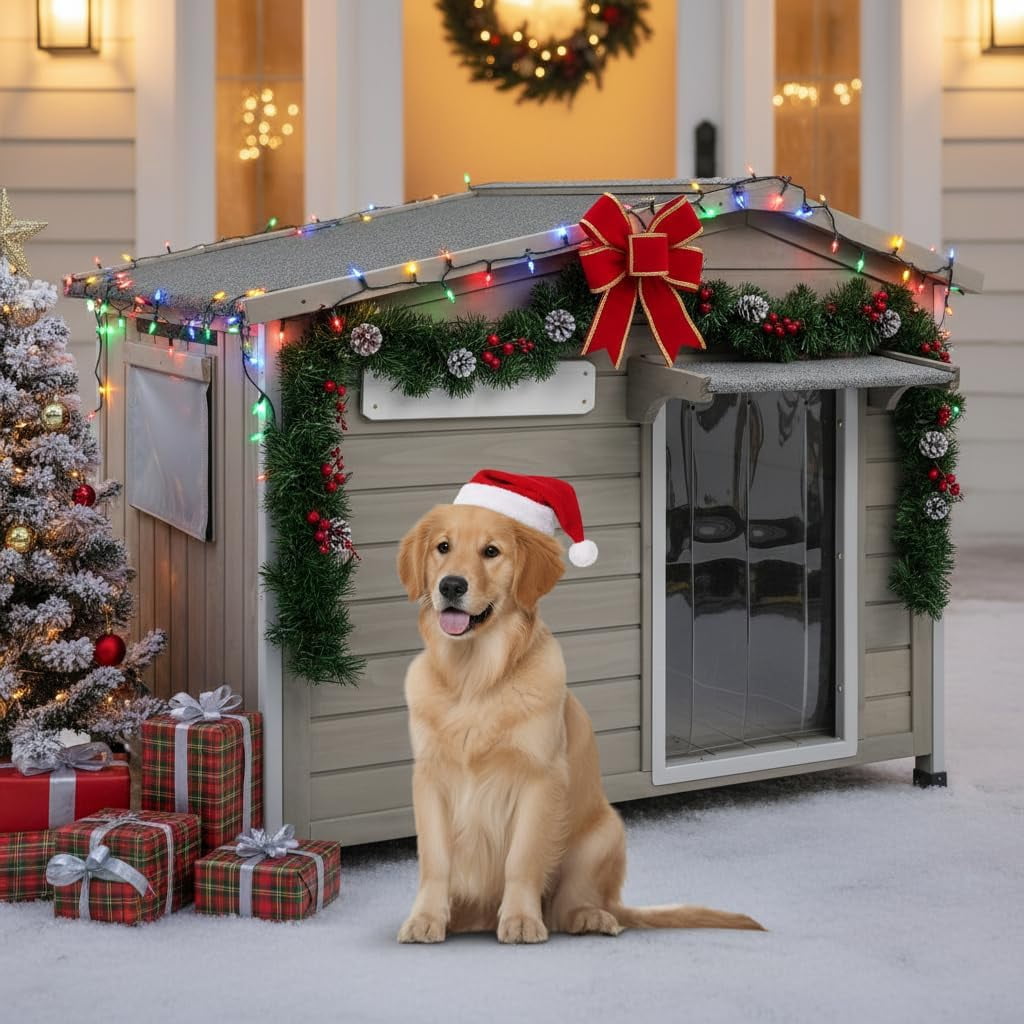 Petsblublu Dog House Indoor Outdoor with Chew-Proof Frame, Weatherproof Dog Kennel for Medium to Large Dogs