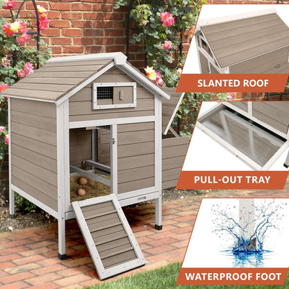 Petsblublu Wooden Small Chicken Coop Outdoor Hen House with 2 Nesting Box, 36.2 L x 26 W x 38.3 H
