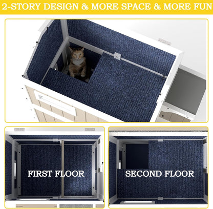 Petsblublu Insulated Outdoor Two-Story Cat House with Jumping Platforms, Gray
