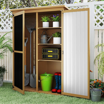 Petsblublu Outdoor Storage Shed with Adjustable Shelf, Wood & Metal Storage Cabinet Waterproof,Vertical Garden Shed for Patio Backyard