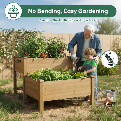 Petsblublu Raised Garden Bed, Outdoor Wood Elevated Planter Box with Storage Shelf