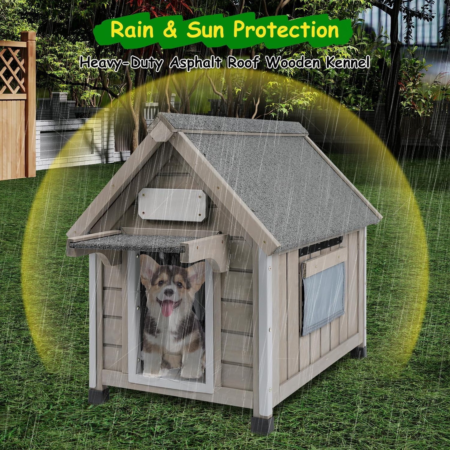 Petsblublu Dog House Outdoor Indoor Waterproof for Small Dog with Raised Feet, 18 D*28.5 W*24 H