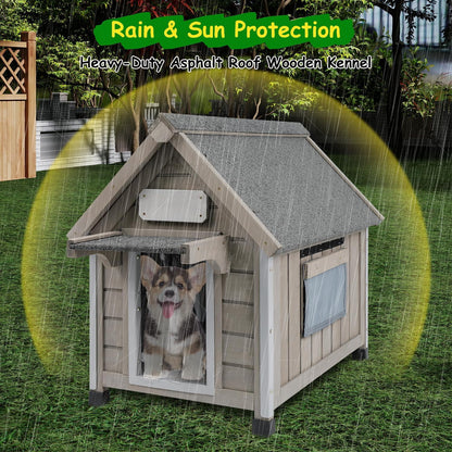 Petsblublu Dog House Outdoor Indoor Waterproof for Small Dog with Raised Feet, 18 D*28.5 W*24 H