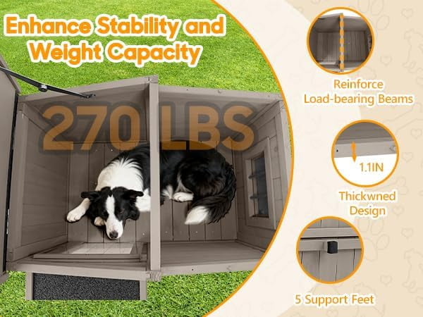 Petsblublu Outdoor Weatherproof Indoor Dog House，with Openable Asphalt Roof, Anti-Chewing Iron Frame