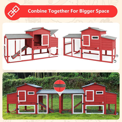Petsblublu Chicken Coop with Nesting Box, Outdoor Poultry Cage for Backyard, Indoor Hen House with Removable Trays, Red
