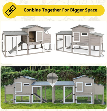 Petsblublu Chicken Coop with Nesting Box, Outdoor Poultry Cage for Backyard, Indoor Hen House with Removable Trays, Gray