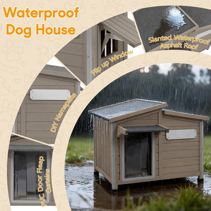 Petsblublu Outdoor Weatherproof Indoor Dog House，with Openable Asphalt Roof, Anti-Chewing Iron Frame