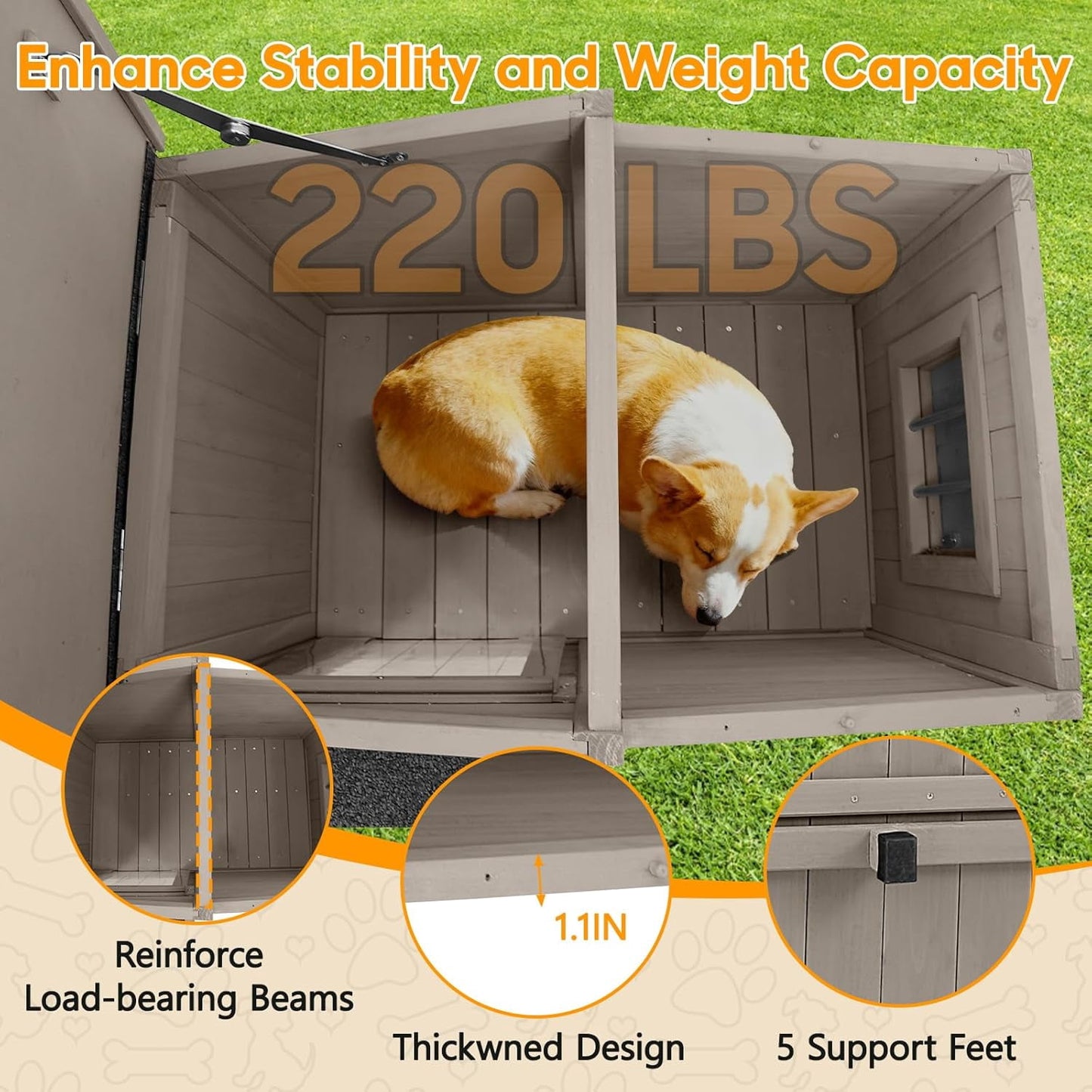 Petsblublu Outdoor Dog House Waterproof for Small to Medium Dogs Breeds with Openable Asphalt Roof