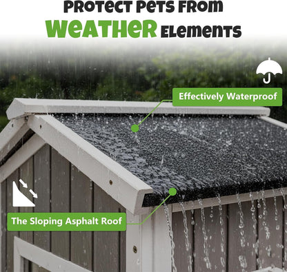 Petsblublu 2-Story Outdoor Cat House Weatherproof Wooden Feral Cat Shelter with Escape Door