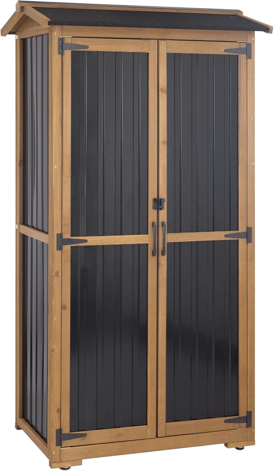 Petsblublu Large Outdoor Storage Cabinet Garden Tool Shed,Wood Outdoor Storage Shed with Three Adjustable Shelves