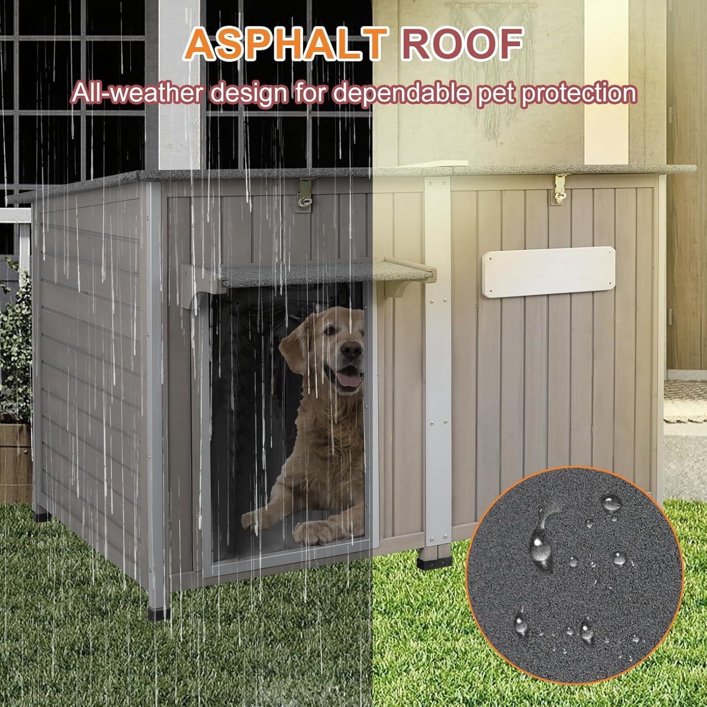Petsblublu 50 L Large Wooden Outdoor Dog House Weatherproof Dog Kennel with Anti-Chewing Iron Frame