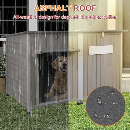 Petsblublu 50 L Large Wooden Outdoor Dog House Weatherproof Dog Kennel with Anti-Chewing Iron Frame