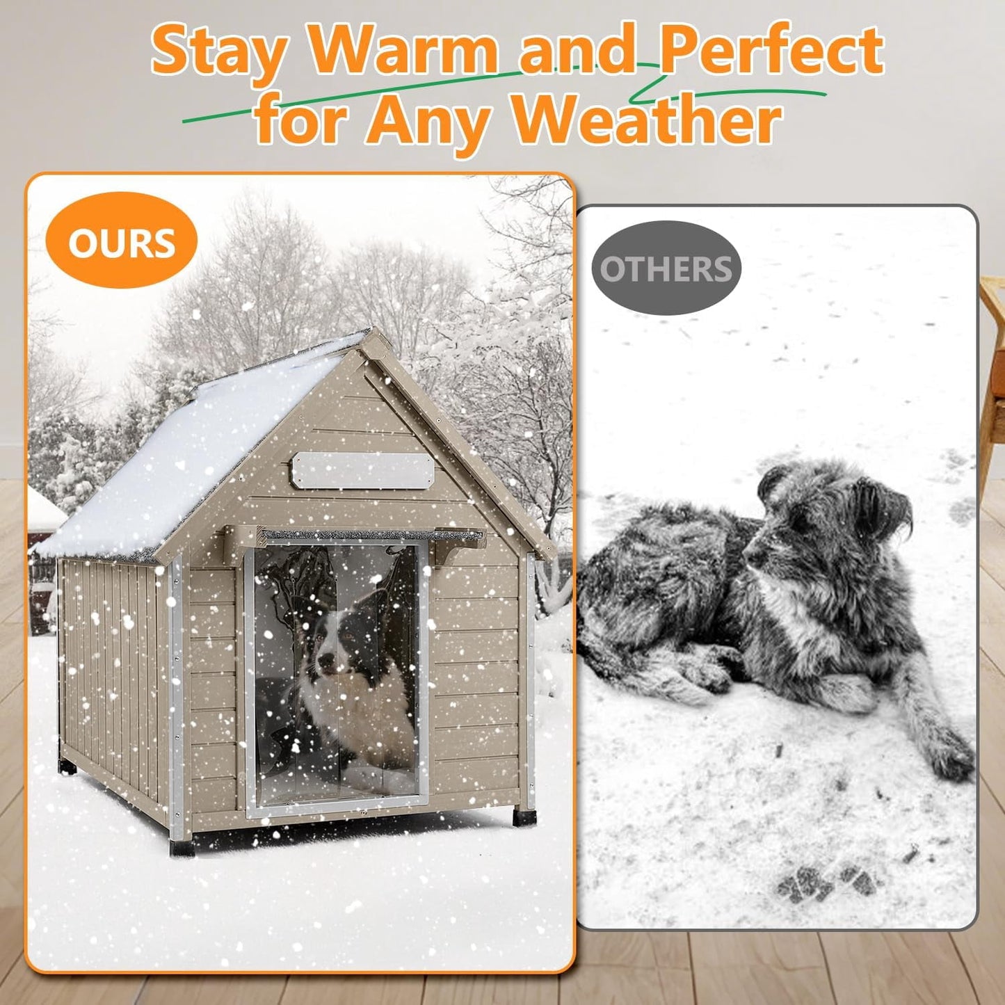 Petsblublu Large Dog House Outdoor Wooden Dog Kennel with Chew-Proof Iron Frame, 30.5 D*37.4 W*39.3 H