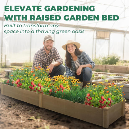 Petsblublu Wooden Raised Garden Bed 8x2ft Outdoor Planter Box for Gardening, Brown