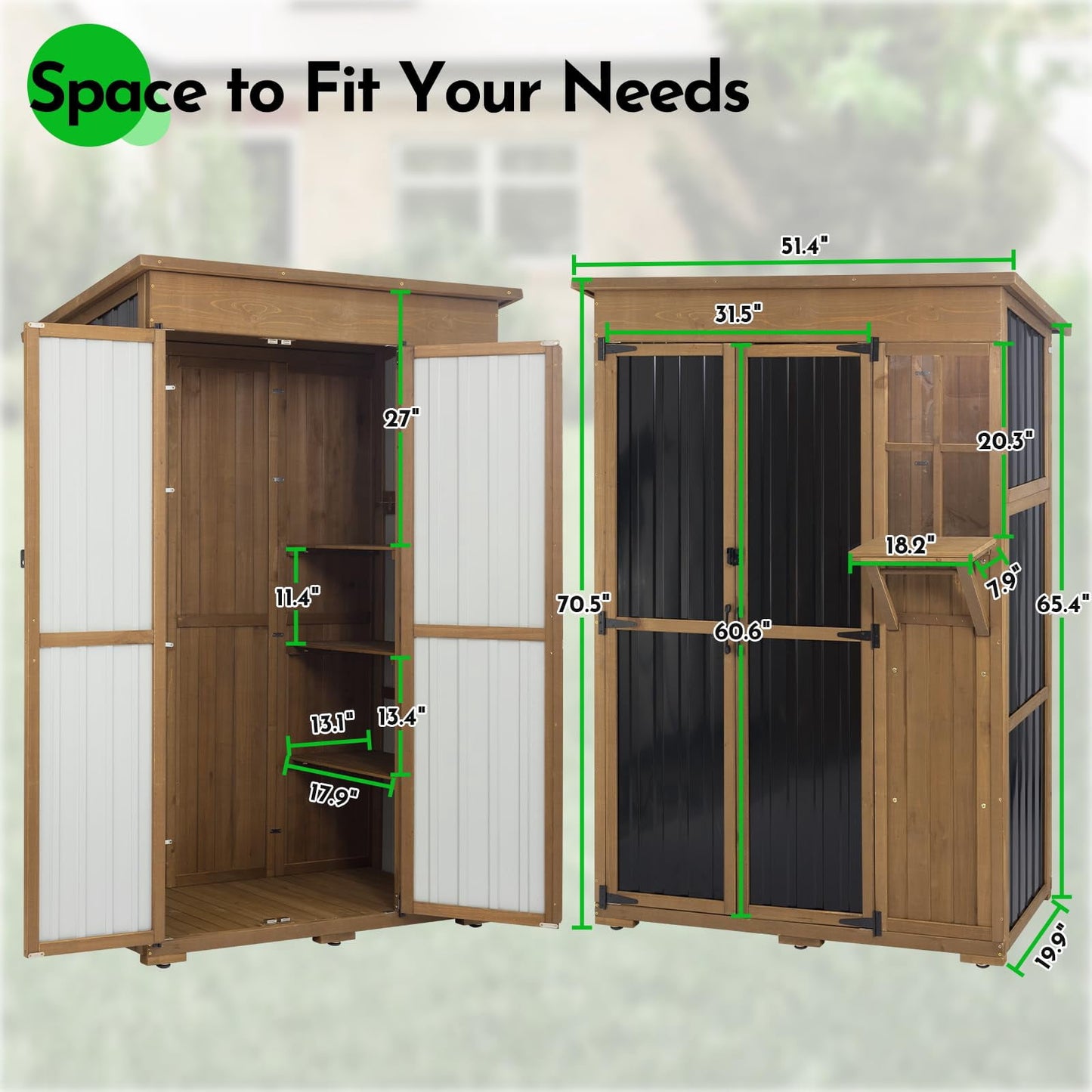 Petsblublu Large Storage Shed, Wood & Metal Outdoor Storage Cabinet for Patio Backyard, Garden Garage Tool Shed, Brown
