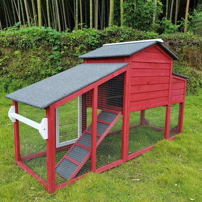 Petsblublu Outdoor Chicken Coop Large Wooden Tractor with Wheels Waterproof Hen House, RED
