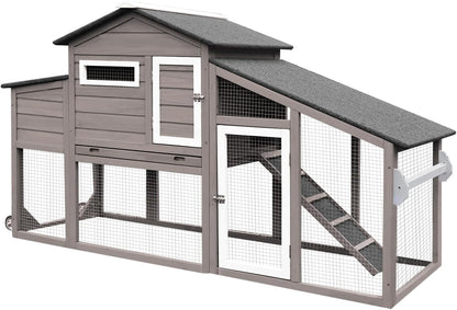 Petsblublu Outdoor Chicken Coop Large Wooden Tractor with Wheels Waterproof Hen House,Gray