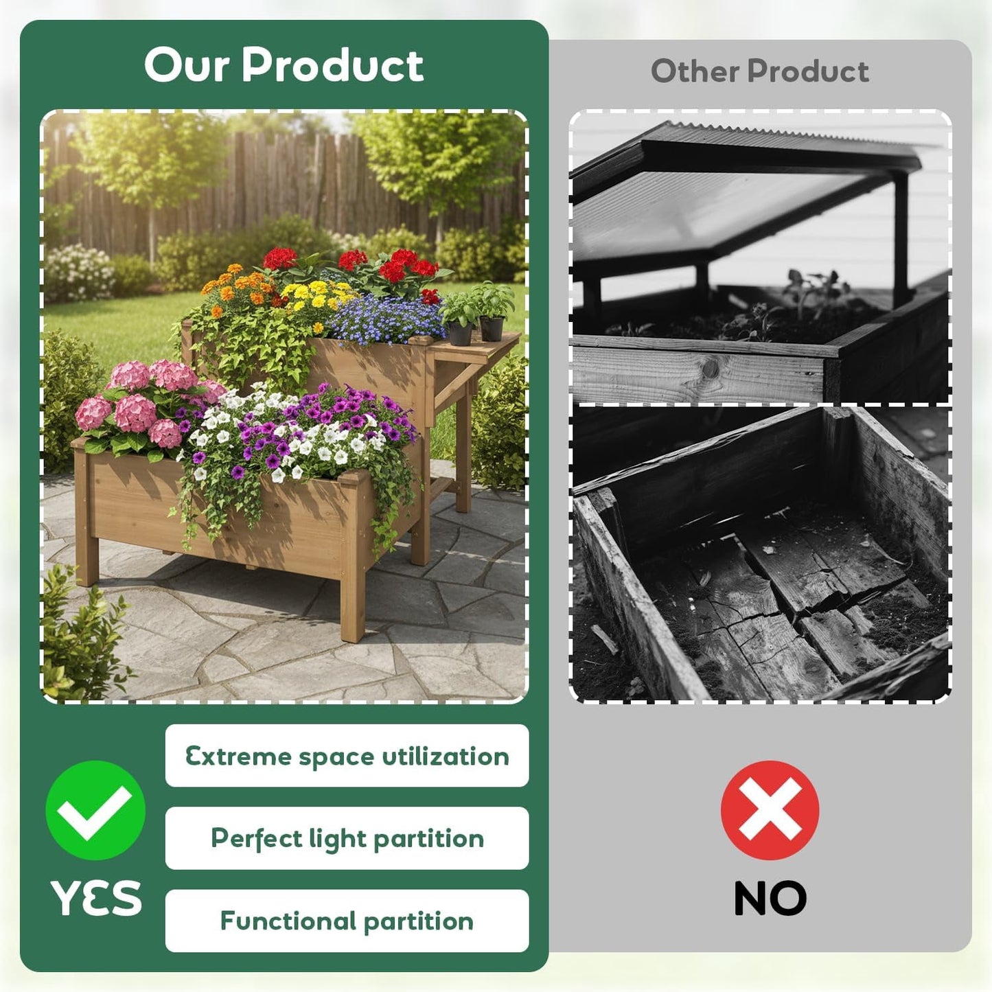 Petsblublu Raised Garden Bed, Outdoor Wood Elevated Planter Box with Storage Shelf