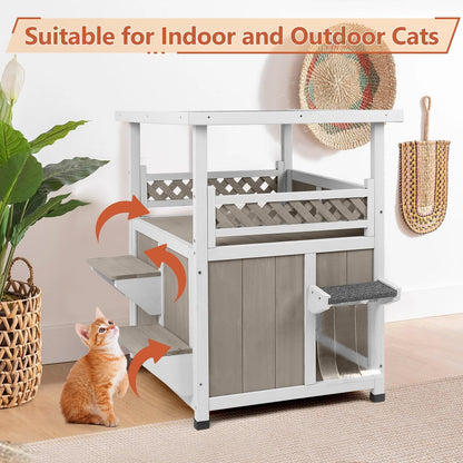 Petsblublu Outdoor Cat House Weatherproof 2 Story Indoor Cat Feral Shelter