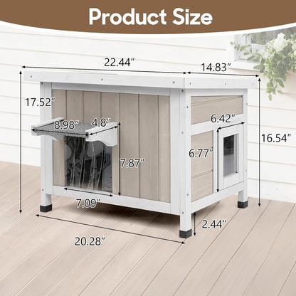 Petsblublu Outdoor Cat House Weatherproof Feral Cat Shelter for Multiple Cats with Escape Door