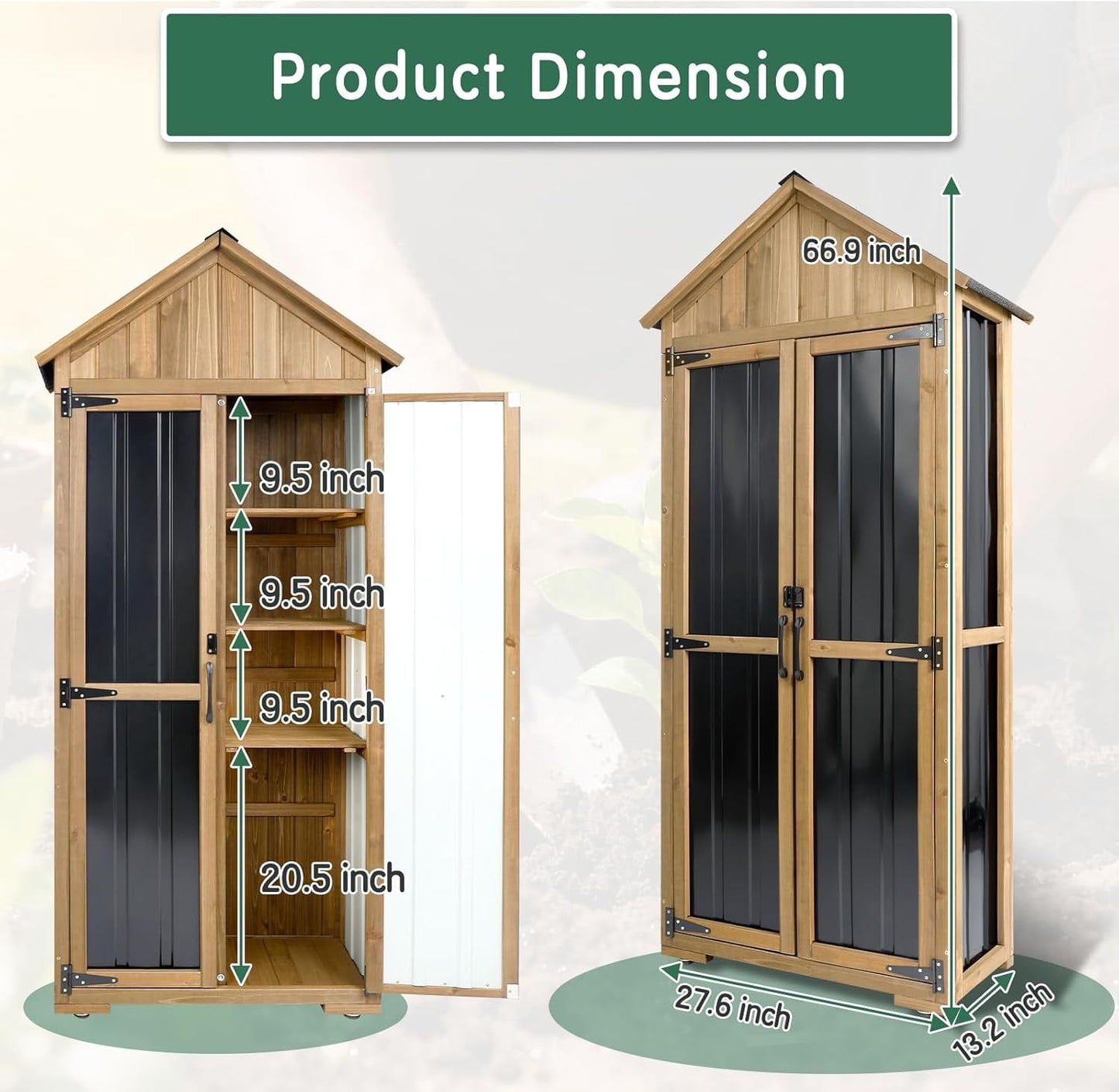 Petsblublu Outdoor Storage Cabinet with Shelf, Wood & Metal Shed for Patio Backyard, Garden Shed Tool Shed and Accessories, Brown