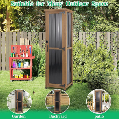 Petsblublu Outdoor Storage Cabinet Weatherproof, Tall Wood Garden Potting Bench Table,Outdoor Patio Cabinet,Brown