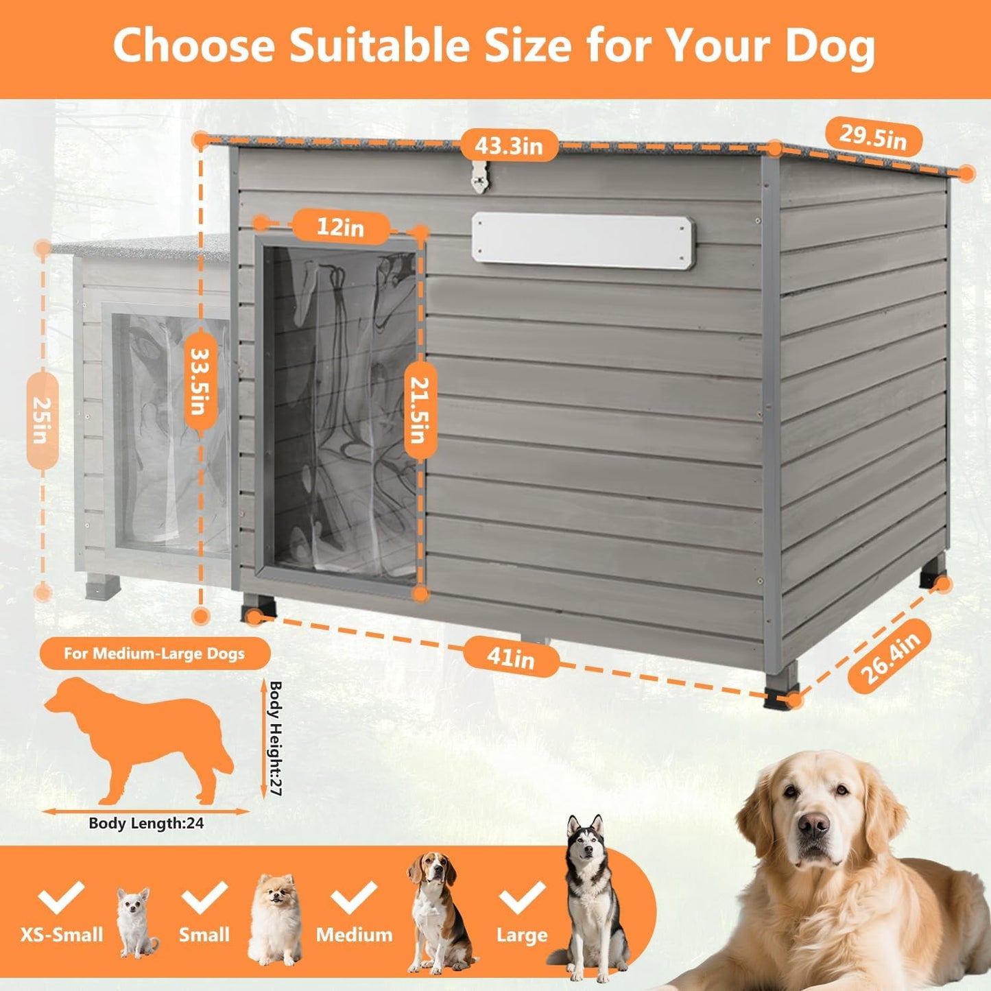 Petsblublu Outdoor Dog House Indoor Anti-Chewing Iron Frame Dog Kennel，43.3 D X 26.4 W X 33.5 H