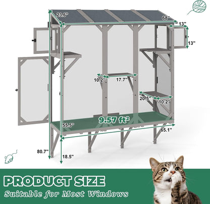 Petsblublu Large Catio Cat Window Box, Outdoor Cat House Enclosure with 4 Platforms