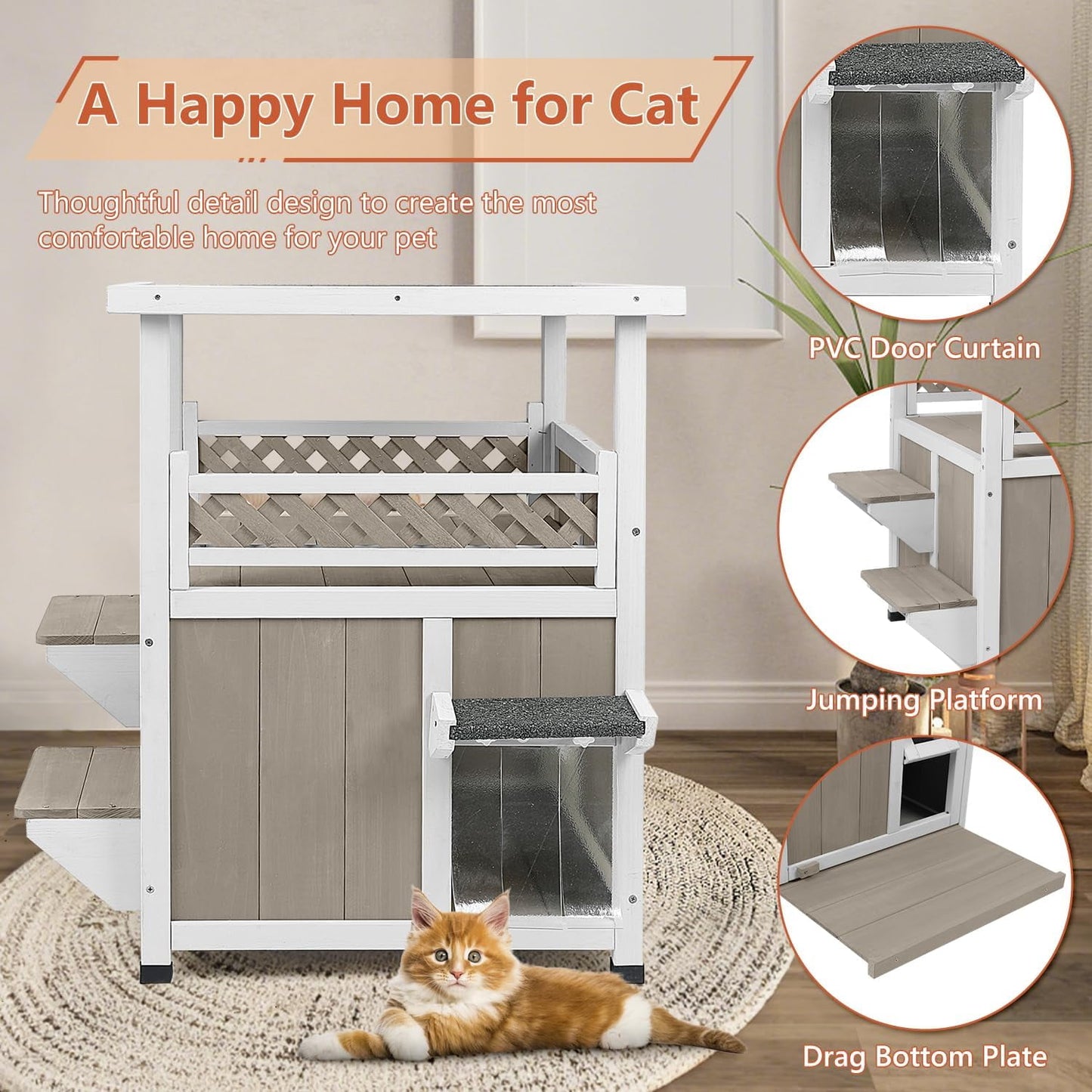 Petsblublu Outdoor Cat House Weatherproof 2 Story Indoor Cat Feral Shelter