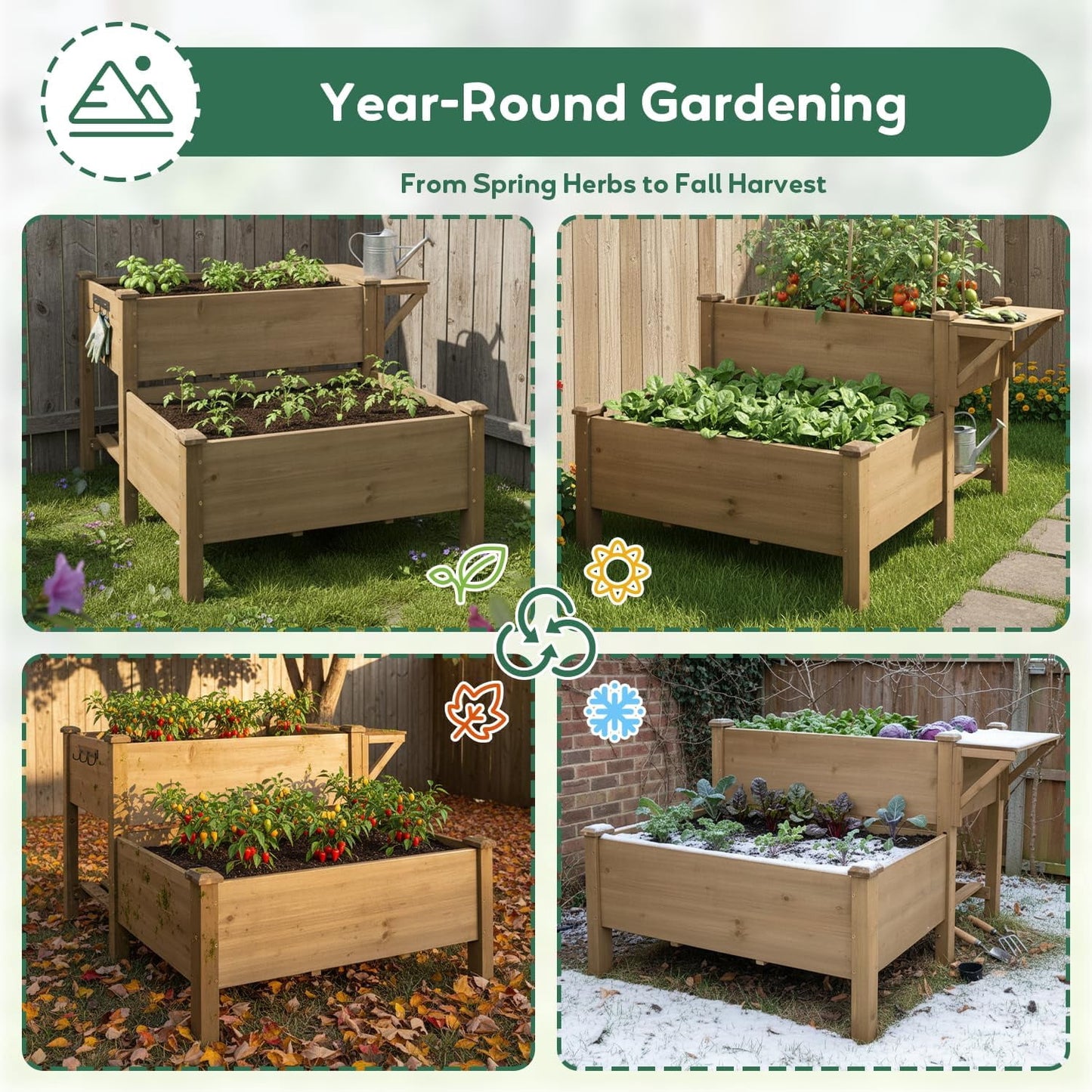 Petsblublu Raised Garden Bed, Outdoor Wood Elevated Planter Box with Storage Shelf