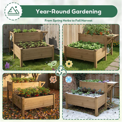 Petsblublu Raised Garden Bed, Outdoor Wood Elevated Planter Box with Storage Shelf