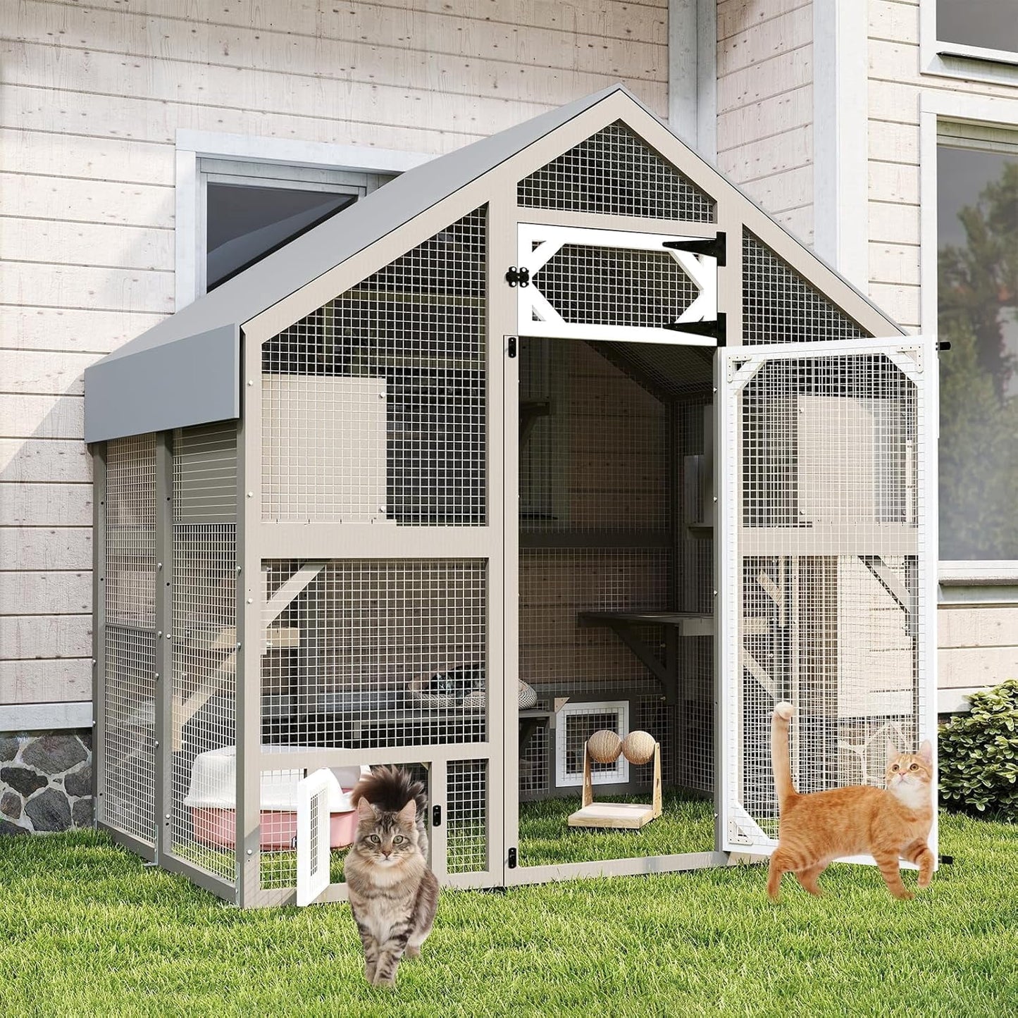 Petsblublu 71 H Cat Catio Outdoor Cat Enclosure Large Cat House with 2 Condos, 6 Platforms
