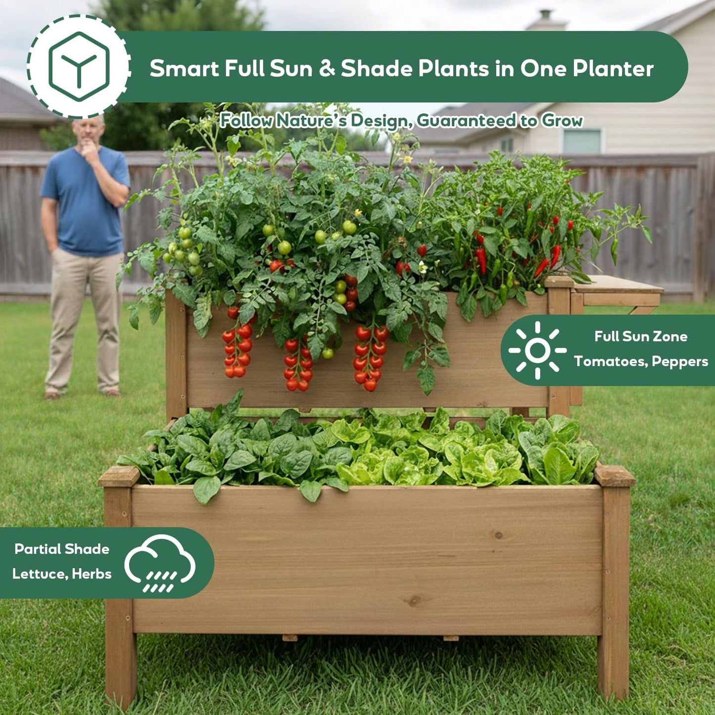 Petsblublu Raised Garden Bed, Outdoor Wood Elevated Planter Box with Storage Shelf