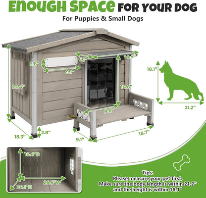 Petsblublu Large Wooden Outdoor Dog House with Porch，34 D x 22 W x 26.5 H