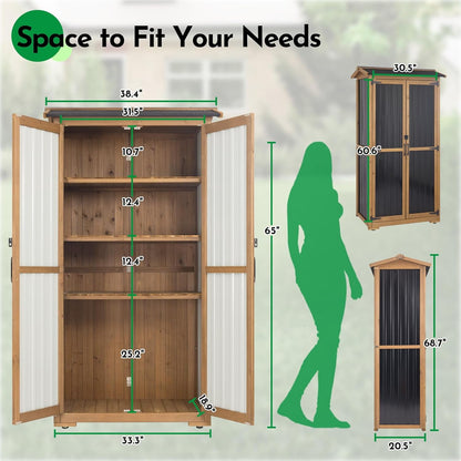 Petsblublu Large Outdoor Storage Cabinet Garden Tool Shed,Wood Outdoor Storage Shed with Three Adjustable Shelves