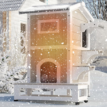 Petsblublu Insulated 2-Story Cat House with Jumping Platforms and Balcony, Gray