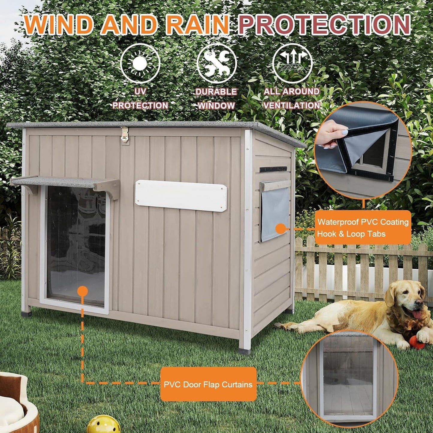 Petsblublu 40 L Weatherproof Outdoor Dog House Wooden Puppy Shelter with Elevated Floor