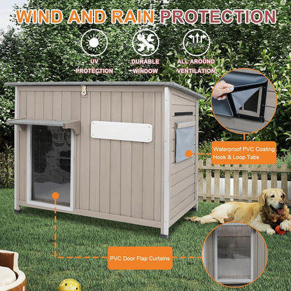 Petsblublu 40 L Weatherproof Outdoor Dog House Wooden Puppy Shelter with Elevated Floor