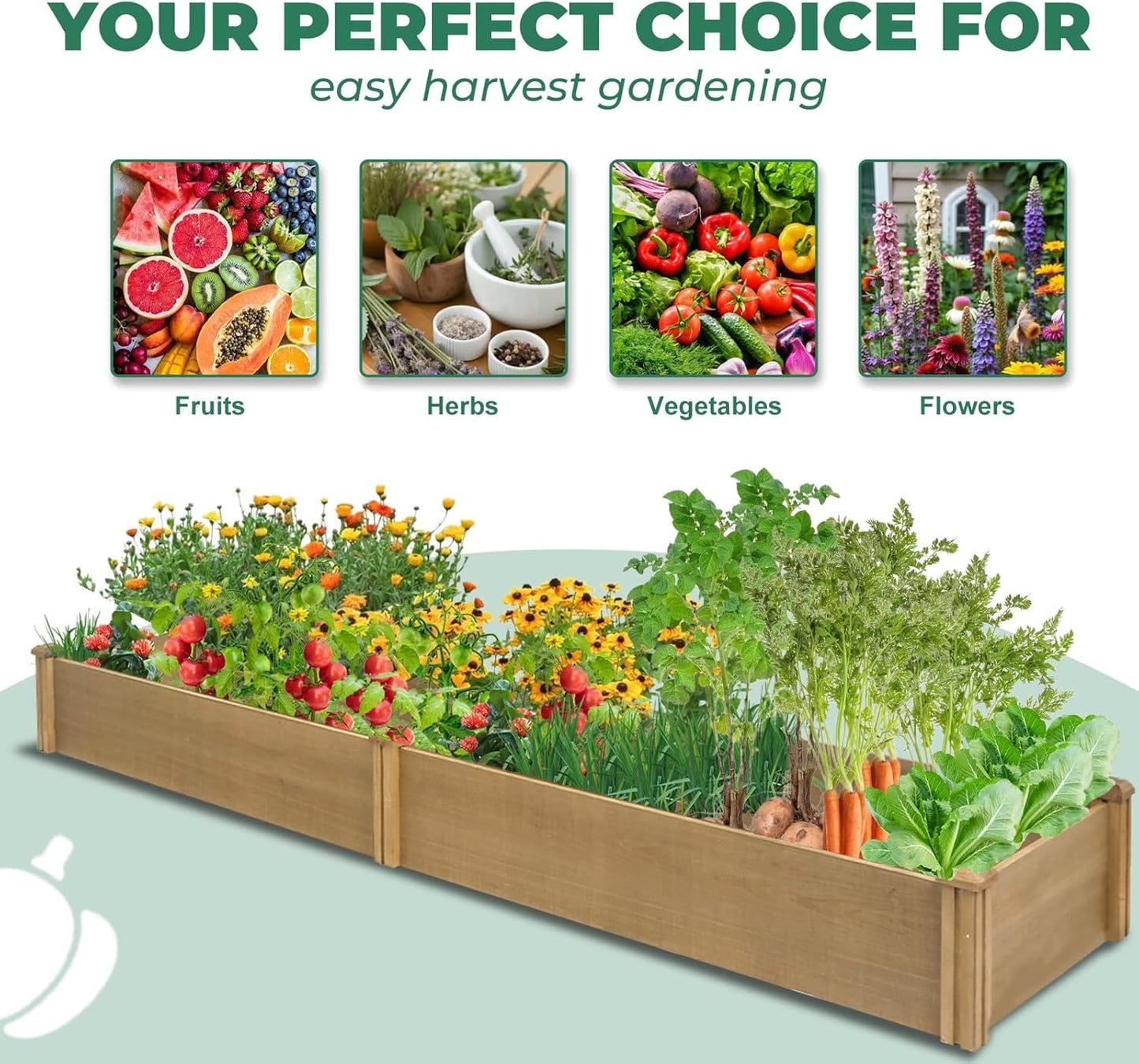 Petsblublu Wooden Raised Garden Bed 8x2ft Outdoor Planter Box for Gardening, Brown