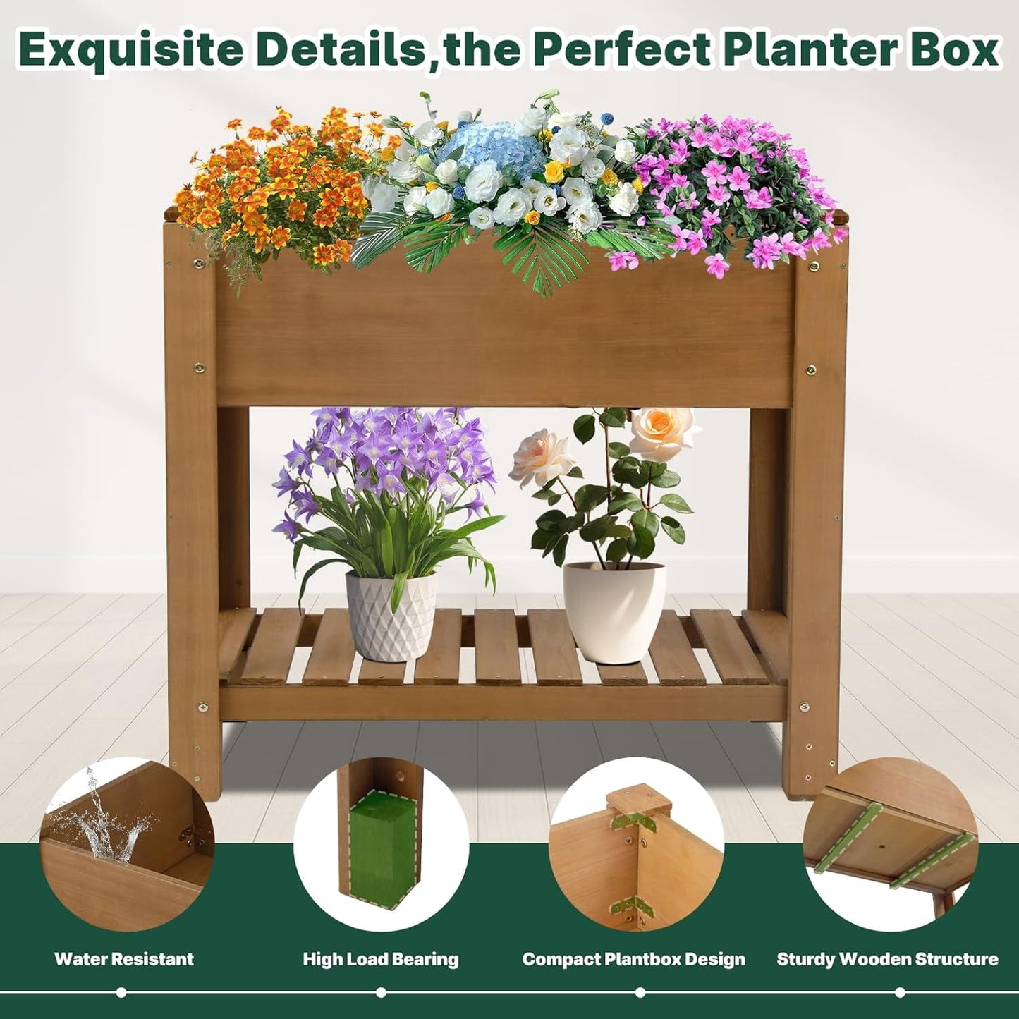 Petsblublu Raised Garden Bed Outdoor Wooden Elevated Planter Boxes, 33.46X17.9X29.72in