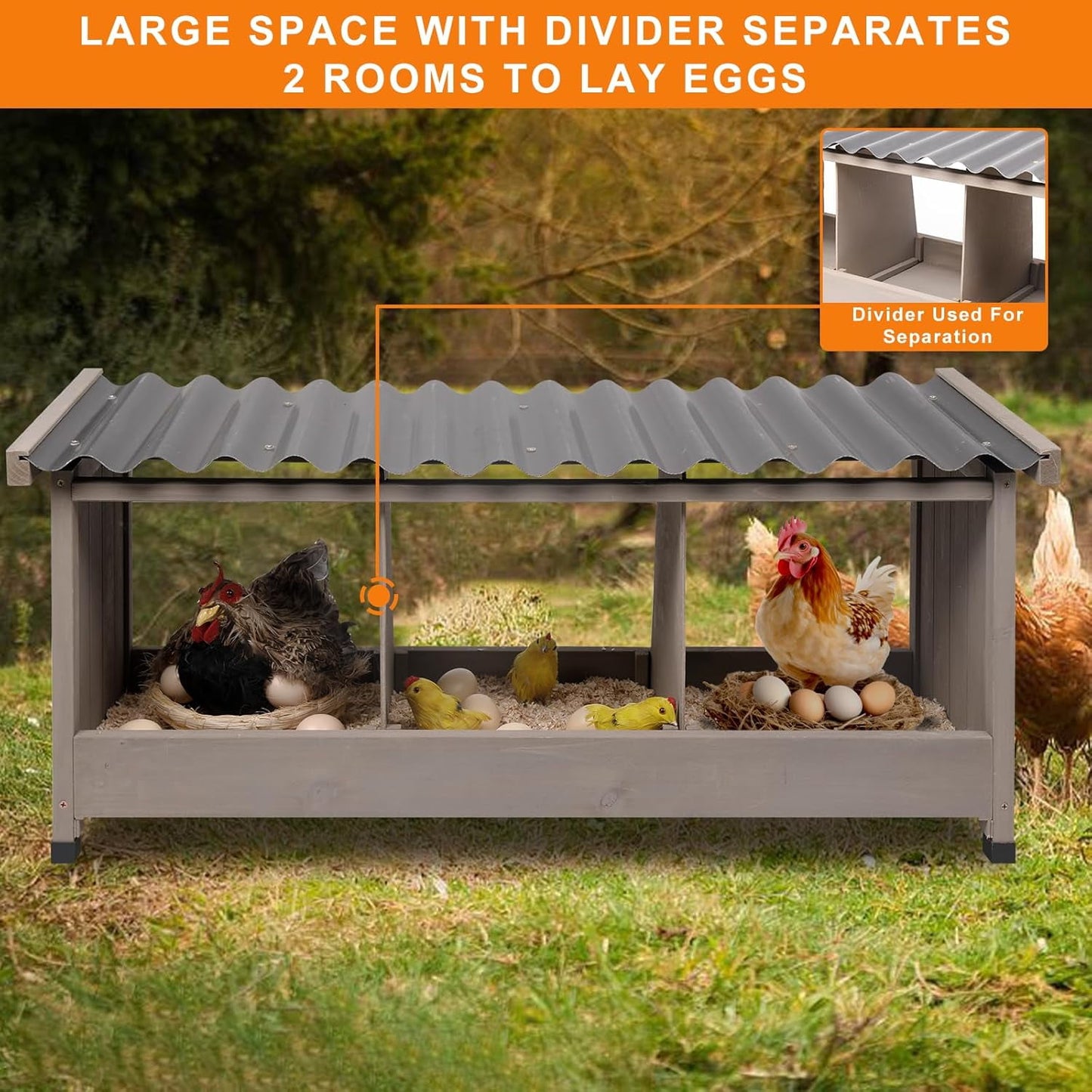 Petsblublu Wooden Chicken Coop Nesting Boxes for Chickens with PVC Roof