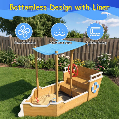 Petsblublu Kids Wooden Outdoor Sandbox with Canopy for Aged 3-8 Years Old